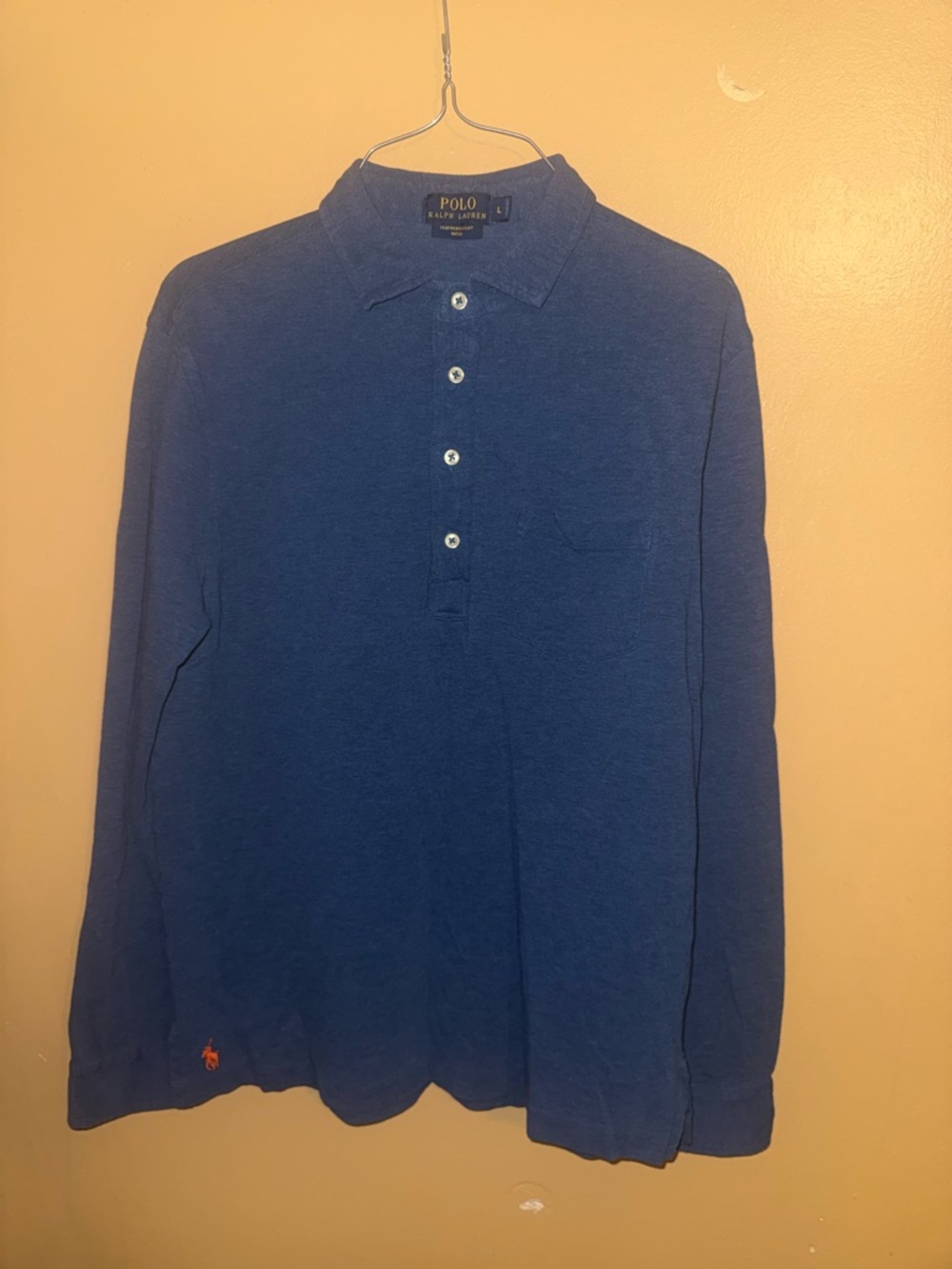 Ralph Lauren Men’s Long-Sleeve Polo Navy Blue with Orange Pony large